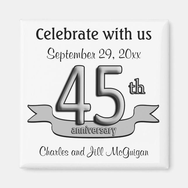 45th Anniversary Save The Date Party Favours Magnet (Front)