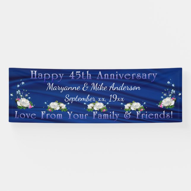 45th Anniversary White Roses Sapphire Custom Banner (Horizontal)
