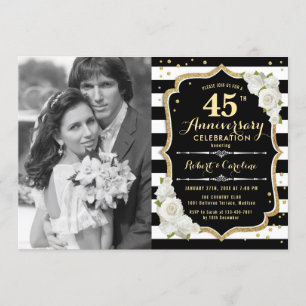 45th Anniversary with Photo - Gold Black Invitation