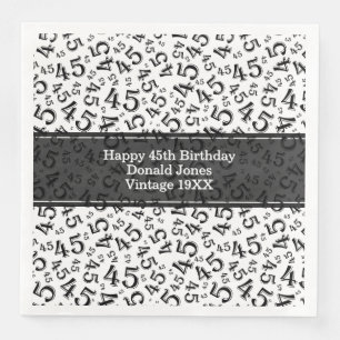45th Birthday Age Number Pattern Black/White Napkin