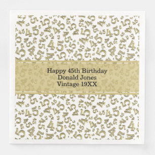45th Birthday Age Number Pattern Gold/White Napkin
