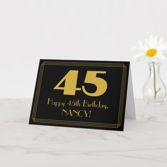 45th Birthday: Art Deco Inspired Look "45" & Name Card (Small Plant)