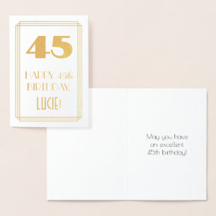 45th Birthday: Art Deco Inspired Look "45" & Name Foil Card