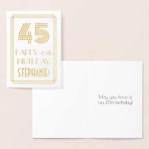 45th Birthday - Art Deco Inspired Look "45" & Name Foil Card