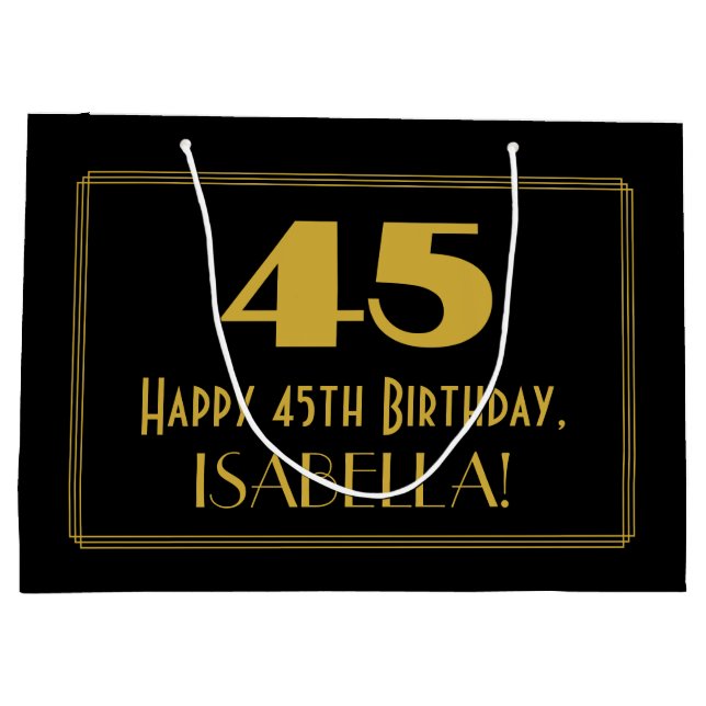 45th Birthday — Art Deco Inspired Look "45" & Name Large Gift Bag (Back)