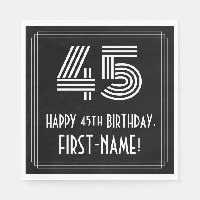 45th Birthday: Art Deco Inspired Look "45" + Name Napkin (Front)