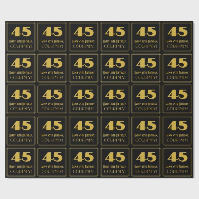 45th Birthday – Art Deco Inspired Look "45" & Name Wrapping Paper (Flat)