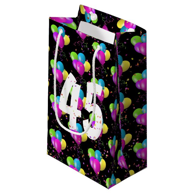 45th Birthday Balloons and Confetti Small Gift Bag (Front Angled)