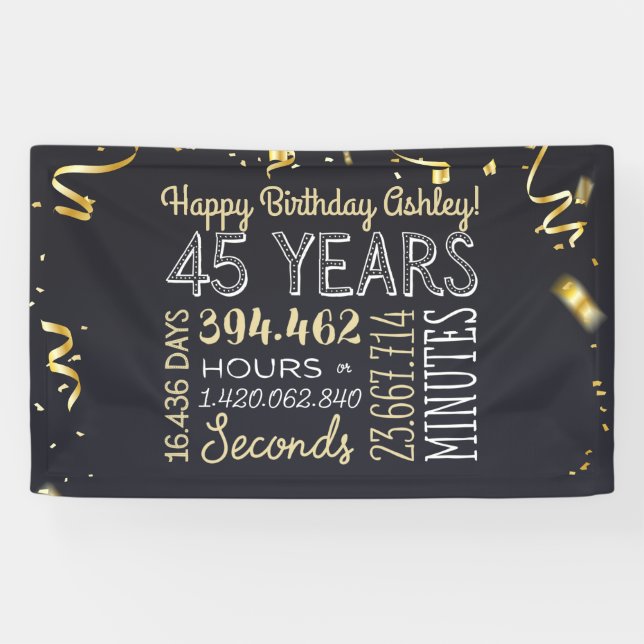 45th Birthday Banner - 45 Years in Hours & Seconds (Horizontal)