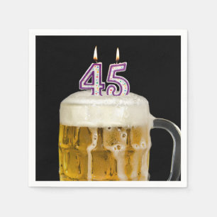 45th Birthday Beer on black Napkin