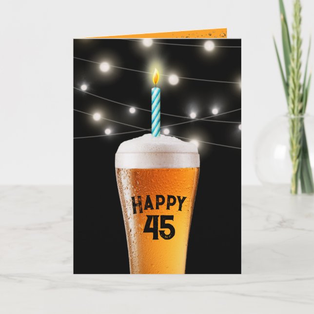 45th Birthday Beer with Candle Card (Front)