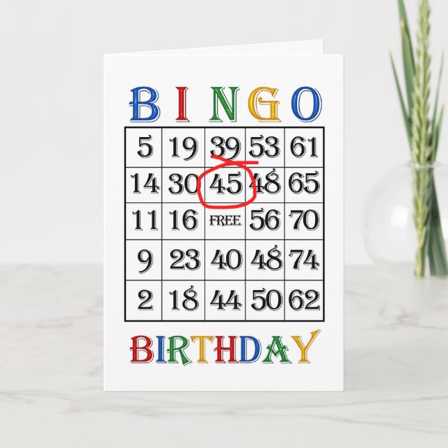 45th Birthday Bingo card (Front)