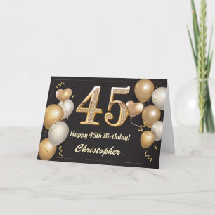 45th Birthday Black and Gold Balloons Birthday Card