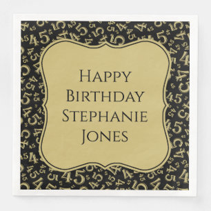 45th Birthday Black/Gold Bracket Number Pattern Napkin