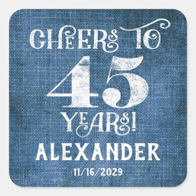 45th Birthday Blue Linen Thank You Favour Stickers (Front)