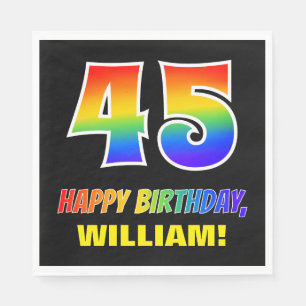 45th Birthday: Bold, Fun, Simple, Rainbow 45 Napkin
