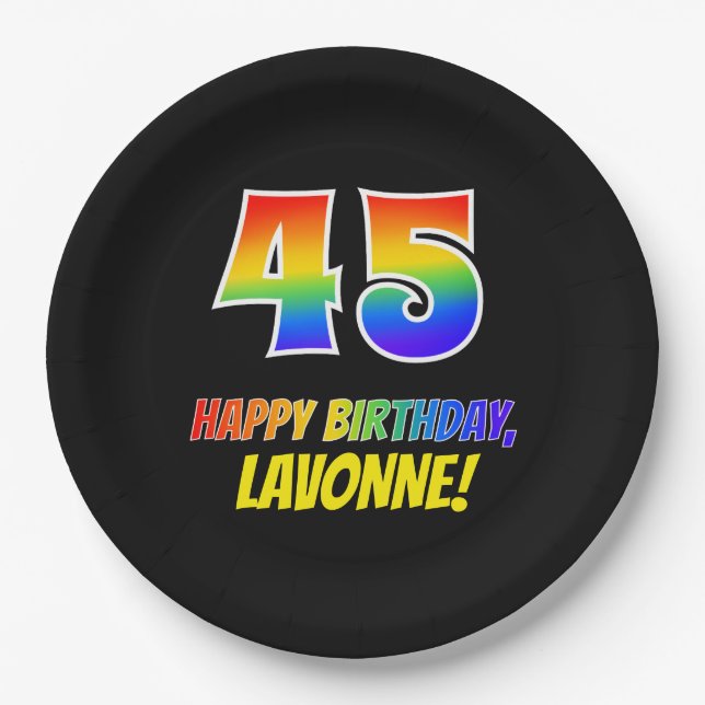 45th Birthday: Bold, Fun, Simple, Rainbow 45 Paper Plate (Front)