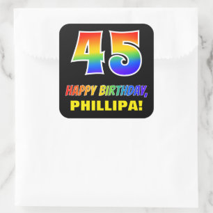 45th Birthday: Bold, Fun, Simple, Rainbow 45 Square Sticker