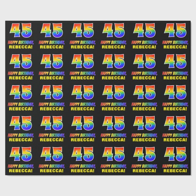 45th Birthday: Bold, Fun, Simple, Rainbow 45 Wrapping Paper (Seam)
