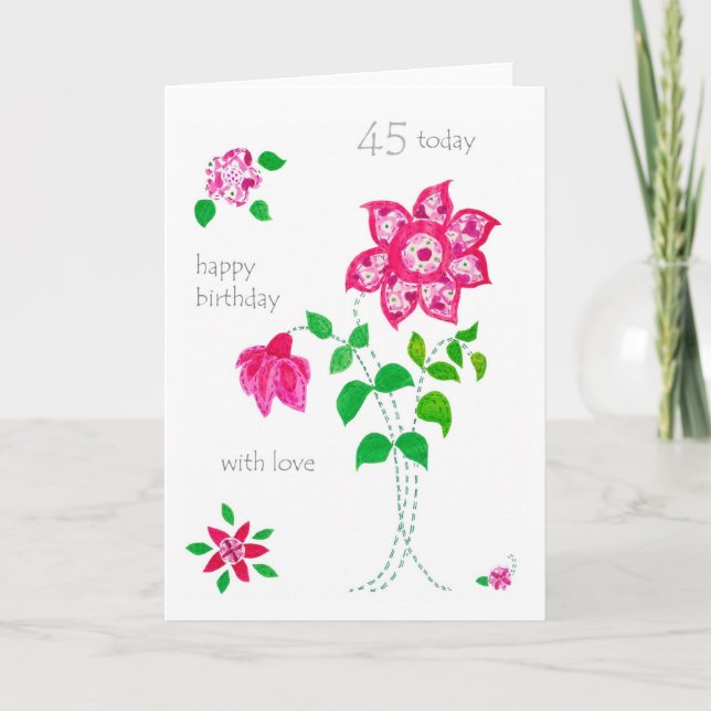 45th Birthday Card - Pink Flowers (Front)