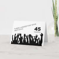 45th Birthday card with cheering waving crowds.