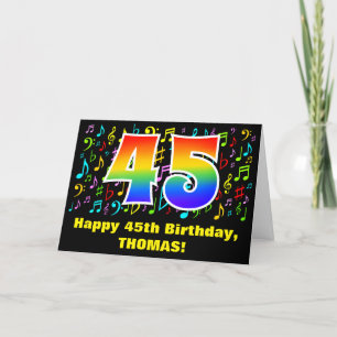 45th Birthday: Colorful Music Symbols & Rainbow 45 Card