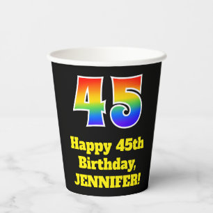 45th Birthday: Colourful, Fun, Exciting, Rainbow 4 Paper Cups