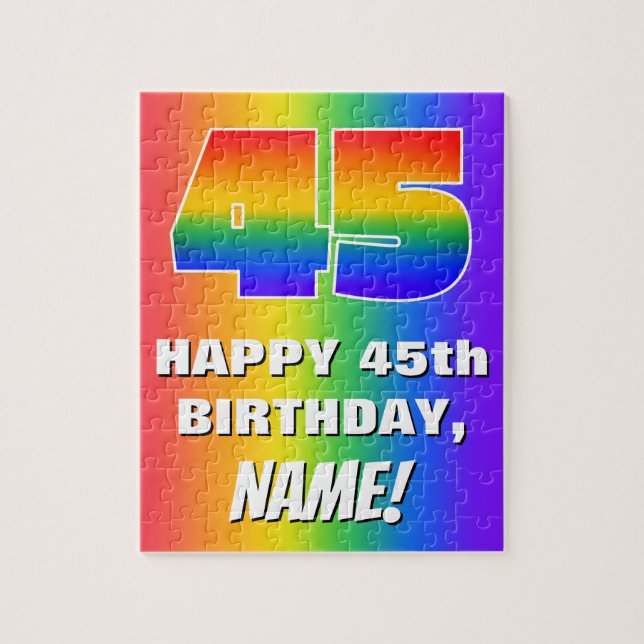 45th Birthday: Colourful, Fun Rainbow Pattern # 45 Jigsaw Puzzle (Vertical)