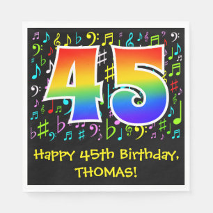 45th Birthday - Colourful Music Symbols, Rainbow 4 Napkin