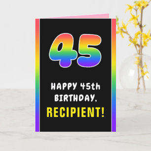 45th Birthday: Colourful Rainbow # 45, Custom Name Card