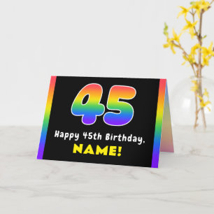 45th Birthday: Colourful Rainbow # 45, Custom Name Card