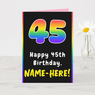 45th Birthday: Colourful Rainbow # 45, Custom Name Card