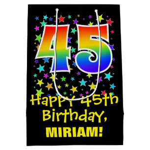 45th Birthday: Colourful Stars Pattern & Rainbow 4 Medium Gift Bag