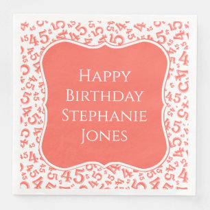 45th Birthday Coral/White Bracket Number Pattern Napkin
