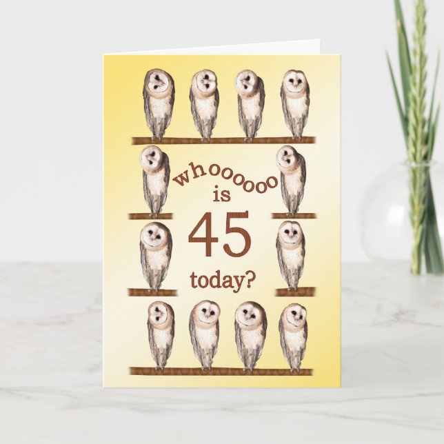 45th birthday, Curious owls card. Card (Front)