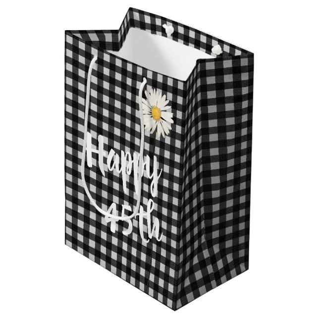 45th Birthday Daisy On Gingham Medium Gift Bag (Front Angled)