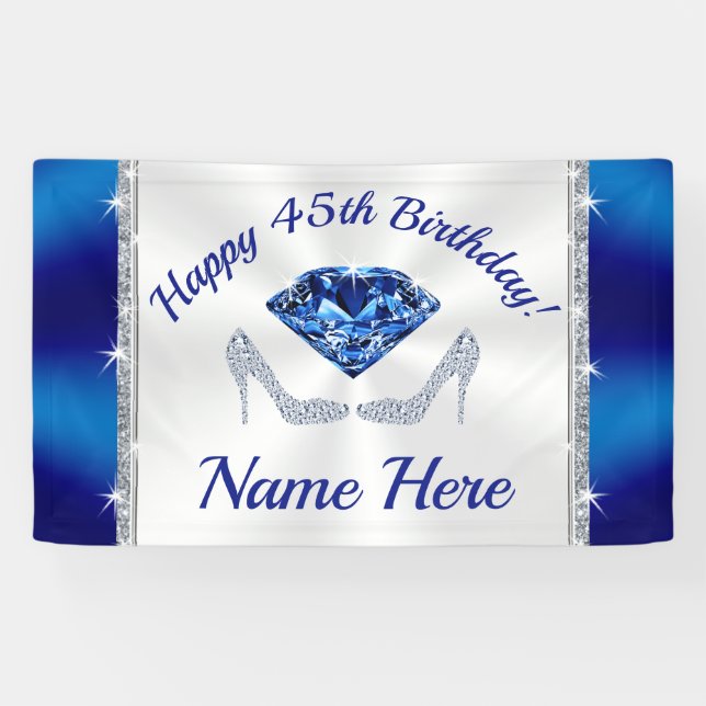 45th Birthday Decorations for Her, 45th Birthday Banner (Horizontal)