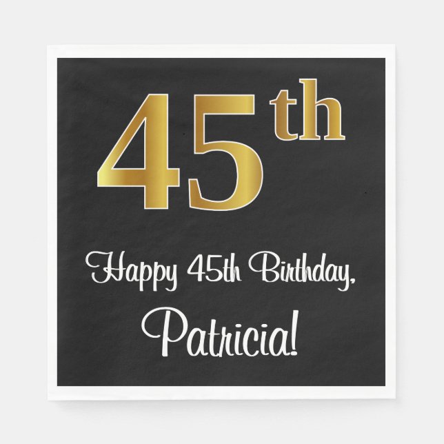 45th Birthday ~ Elegant Luxurious Faux Gold Look # Napkin (Front)