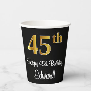 45th Birthday - Elegant Luxurious Faux Gold Look # Paper Cups