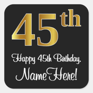 45th Birthday – Elegant Luxurious Faux Gold Look # Square Sticker