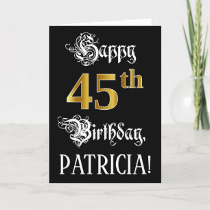 45th Birthday — Fancy Script; Faux Gold Look; Name Card