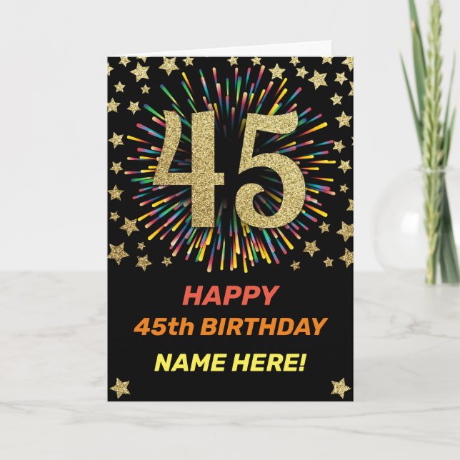 45th Birthday Fireworks Rainbow Gold Fun Card (Front)