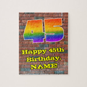 45th Birthday: Fun Graffiti-Inspired Rainbow 45 Jigsaw Puzzle