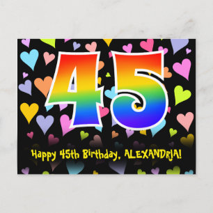 45th Birthday: Fun Hearts Pattern, Rainbow 45 Postcard