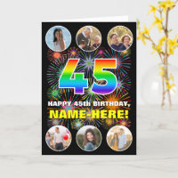 45th Birthday: Fun Rainbow #, Custom Name & Photos