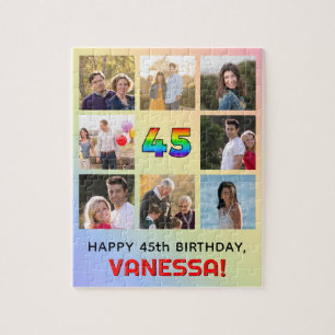 45th Birthday: Fun Rainbow #, Custom Name & Photos Jigsaw Puzzle