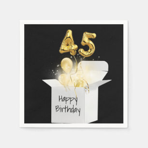 45th Birthday Gold Balloons In White Box Napkin