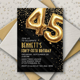 45th Birthday Gold Black Invitation
