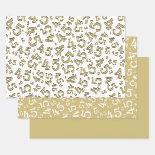 45th Birthday Gold/White Random Number Pattern 45 Wrapping Paper Sheet