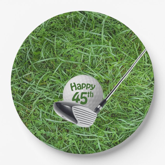 45th Birthday Golf Ball and Club Paper Plate (Front)